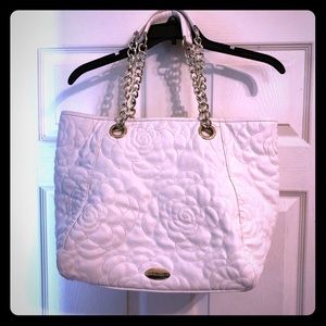 White faux leather flower bag
